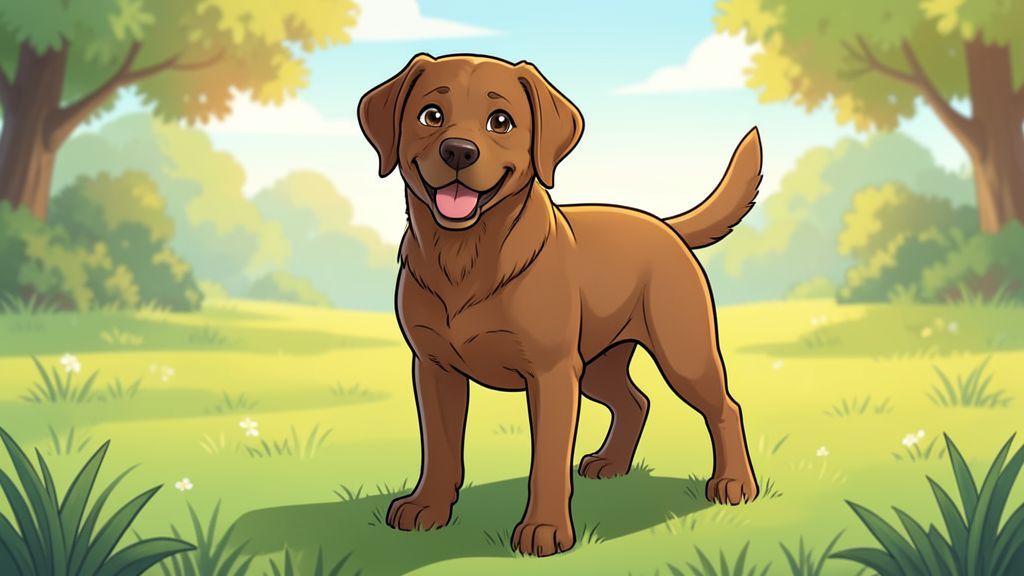 Illustration eines freundlichen Hundes auf einer Wiese, bei dem die Vorderpfoten hervorgehoben sind, um die Gewichtsverteilung zu zeigen.