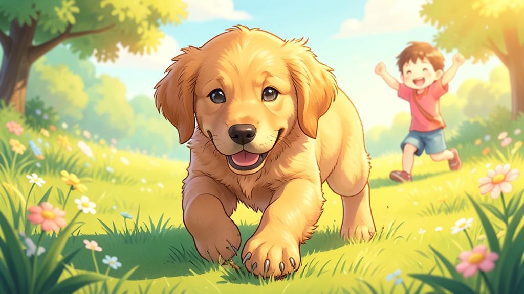 Ein fröhlicher Hund rennt über eine Wiese, seine Pfotenabdrücke mit sichtbaren Krallen sind im weichen Boden zu erkennen.