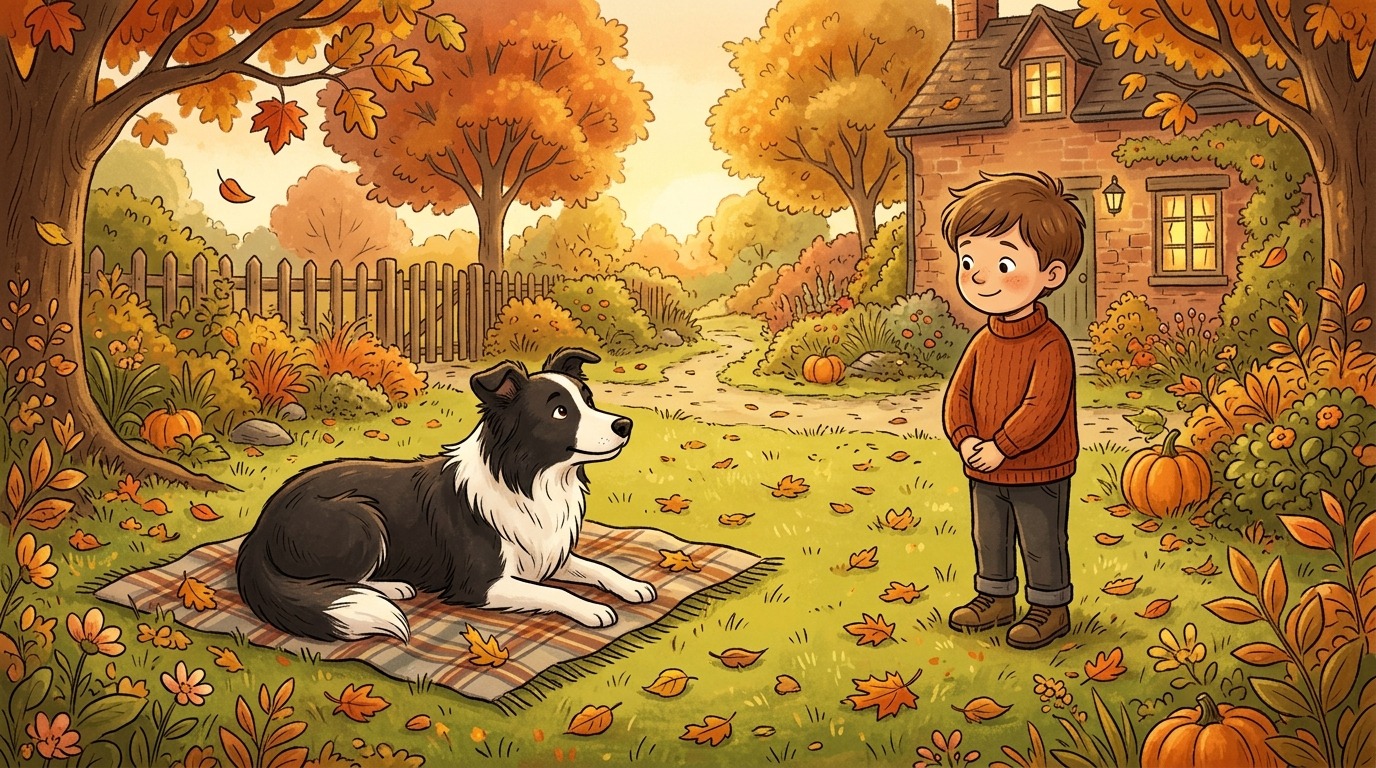 Illustration eines Kindes, das einen Hund ruhig aus der Ferne beobachtet, um seine Körpersprache zu verstehen.