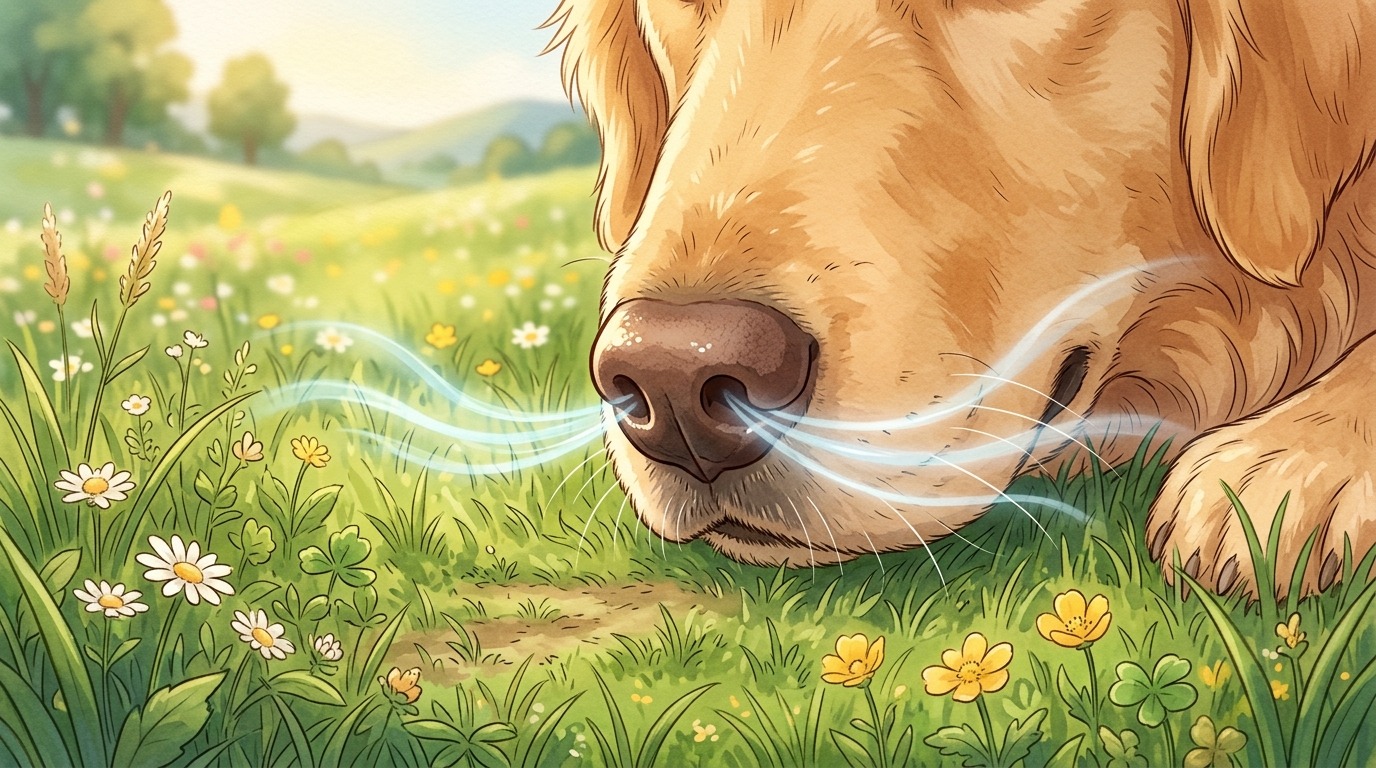 Illustration einer Hundenase mit Pfeilen, die zeigen, wie Luft seitlich aus den Schlitzen strömt.